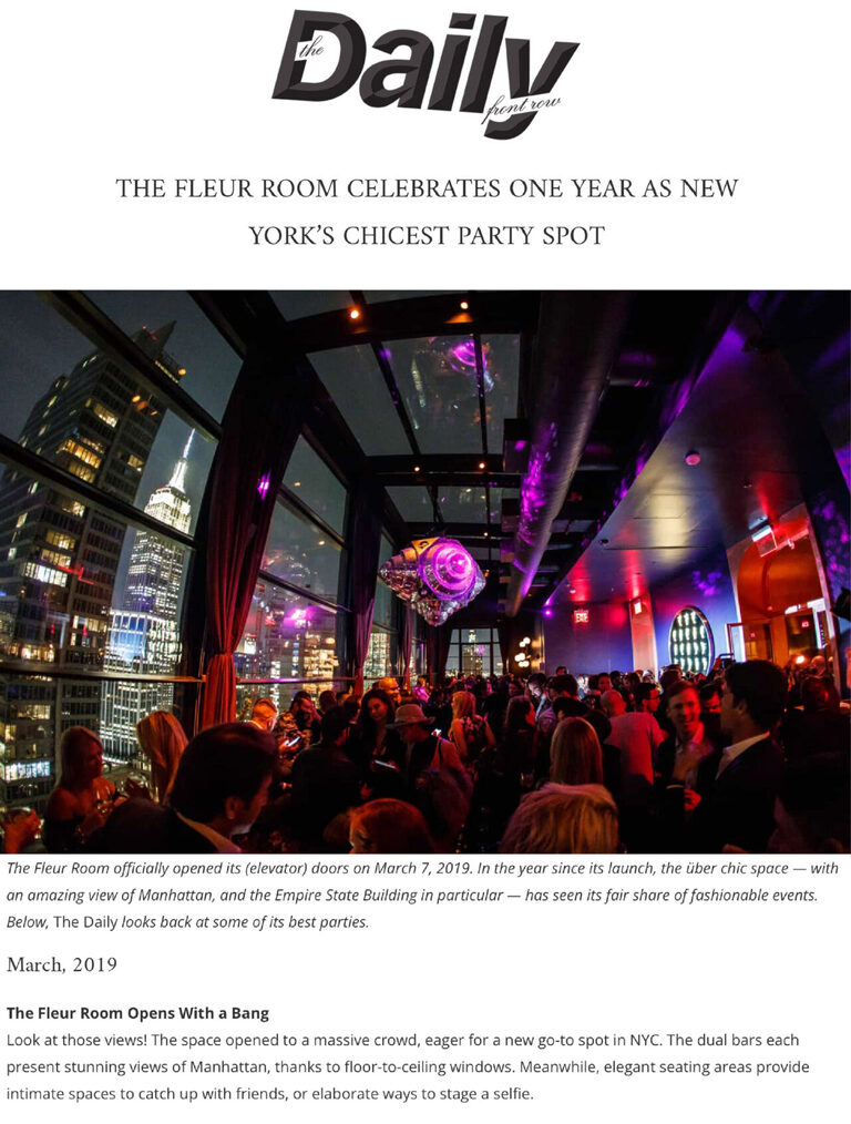 The Fleur Room Celebrates One Year as New York's Chicest Party Spot